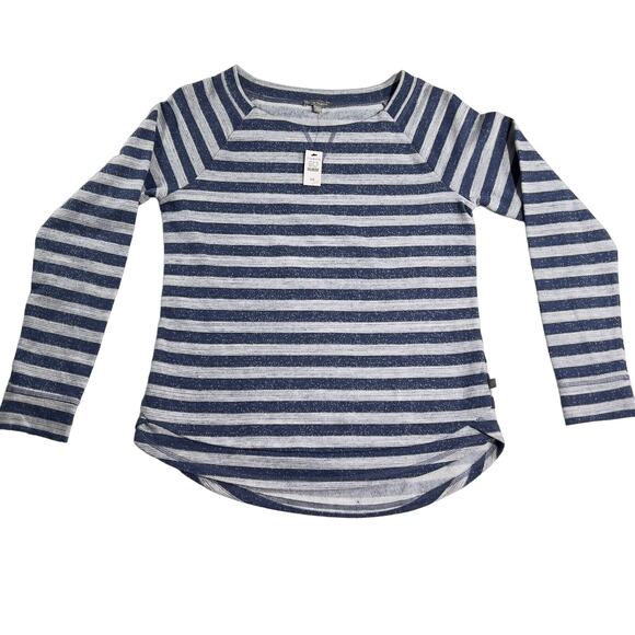T by Talbots Sweater Womans Extra Small XS Boat Neck Blue Grey "Textured" Stripe - Picture 1 of 13